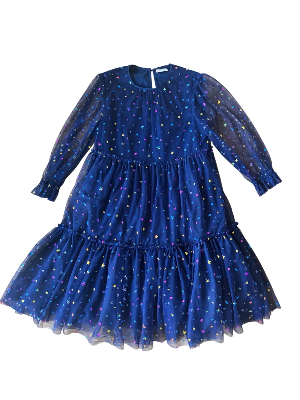 J. Crew Crewcuts 14 Girls Tiered Tulle Dress With Metallic Stars Blue